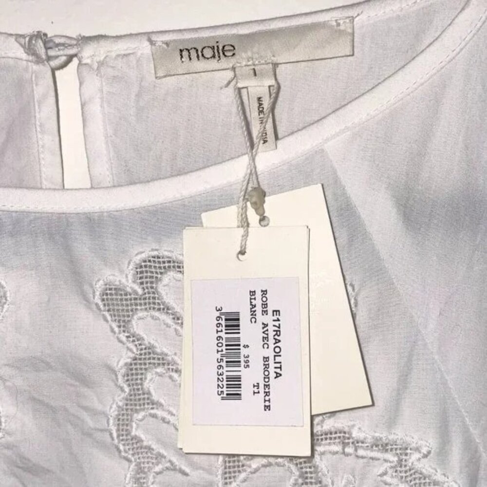 Last Call! New Maje Raolita 100% Cotton Embroidered Mini Dress White S $395 - Picture 8 of 10